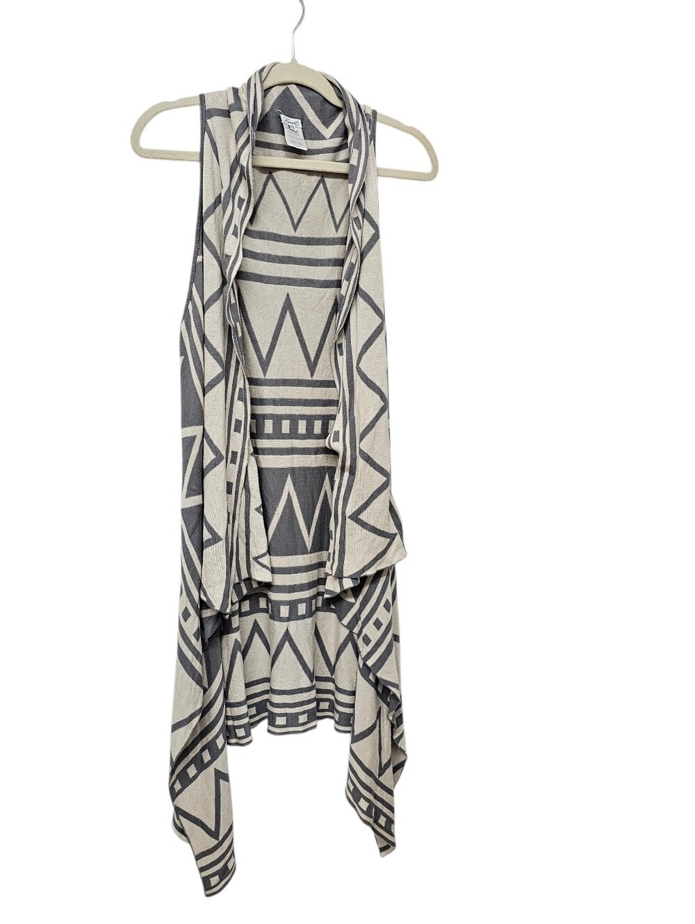 Kismet Sleeveless Draped Aztec Print Cardigan Vest - Cream & Grey